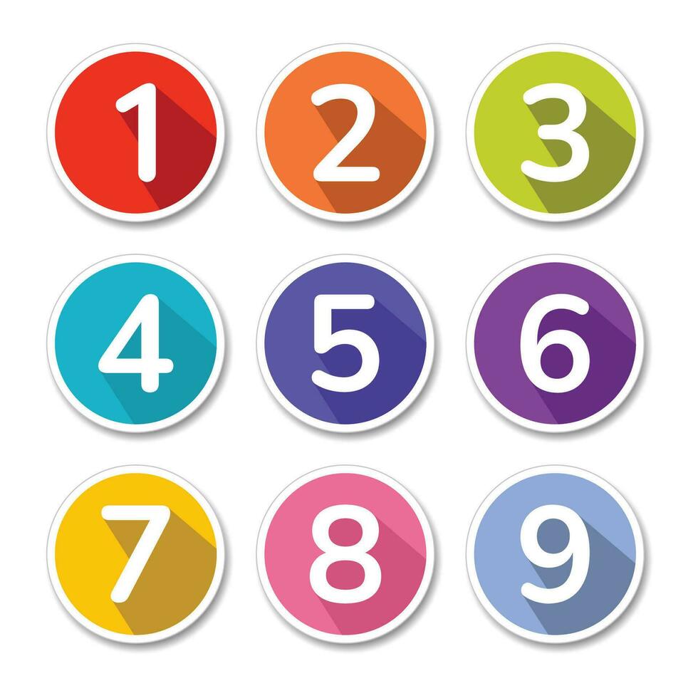 conjunto de nueve vistoso números íconos en un blanco antecedentes. vector ilustración