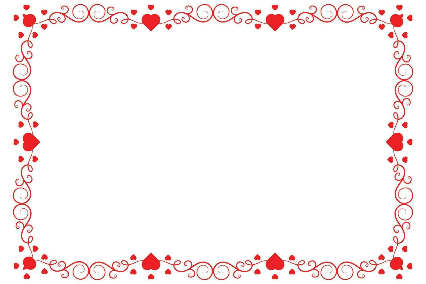 Heart Swirl Romantic Love ornaments isolated border layout, red hearts ornate award frame border, Valentines Day Card Border Square frame design, decorative heart rectangle frame vector element