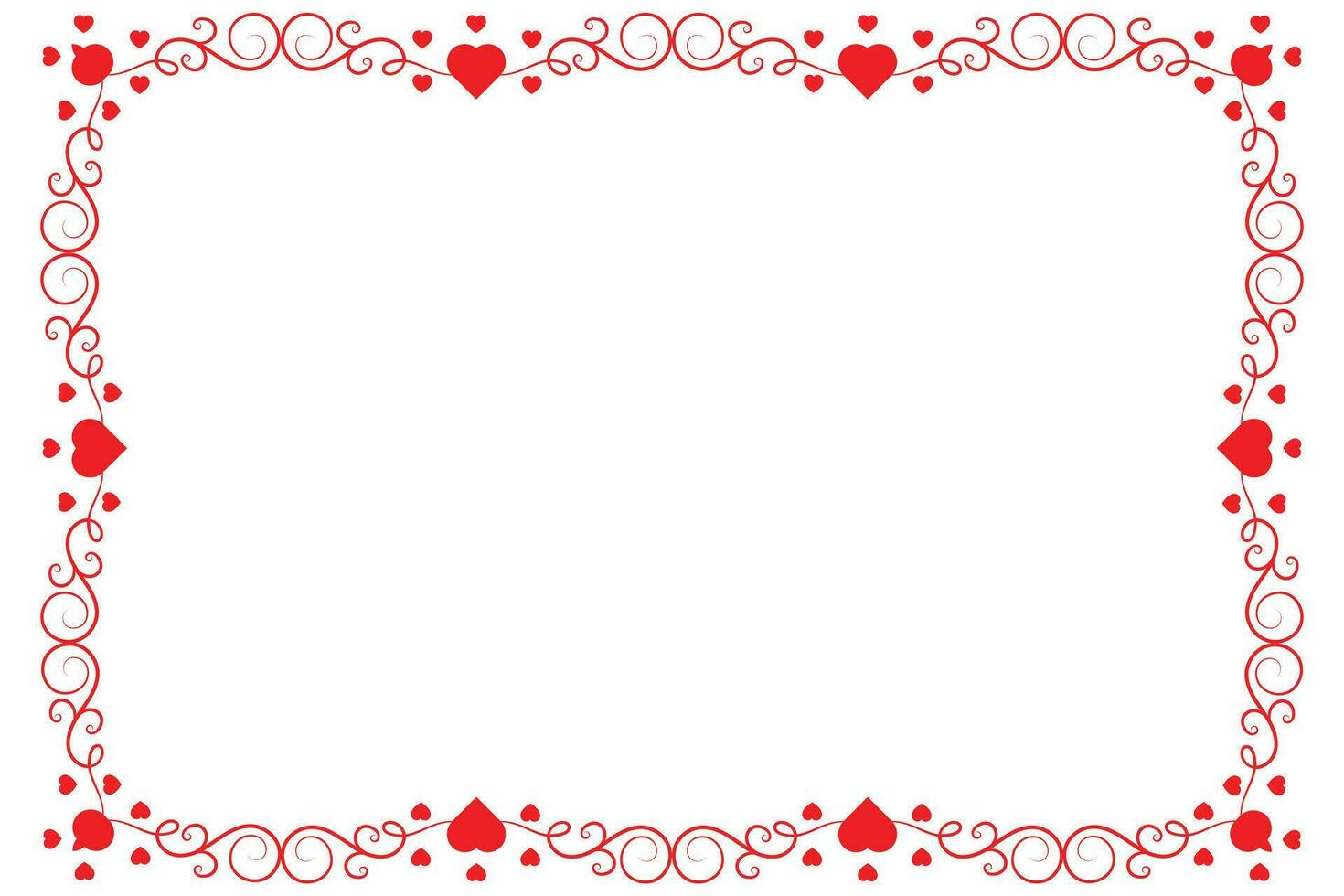 Heart Swirl Romantic Love ornaments isolated border layout, red hearts ornate award frame border, Valentines Day Card Border Square frame design, decorative heart rectangle frame vector element