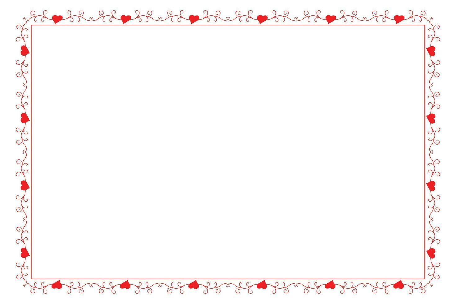 Heart Swirl Romantic Love ornaments isolated border layout, red hearts ornate award frame border, Valentines Day Card Border Square frame design, decorative heart rectangle frame vector element