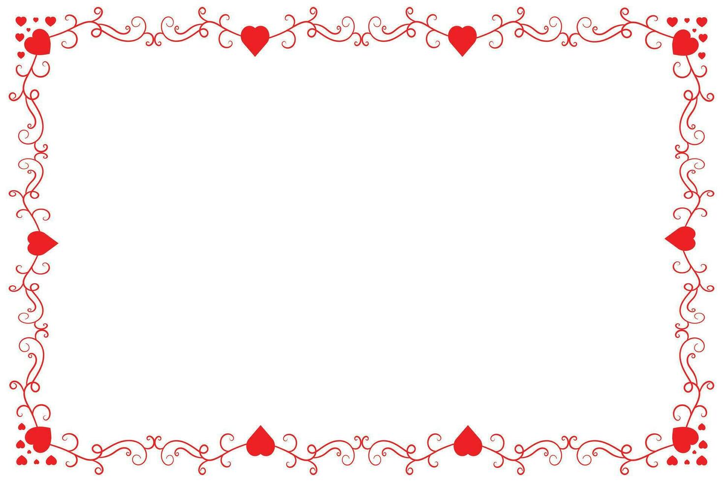 Heart Swirl Romantic Love ornaments isolated border layout, red hearts ornate award frame border, Valentines Day Card Border Square frame design, decorative heart rectangle frame vector element