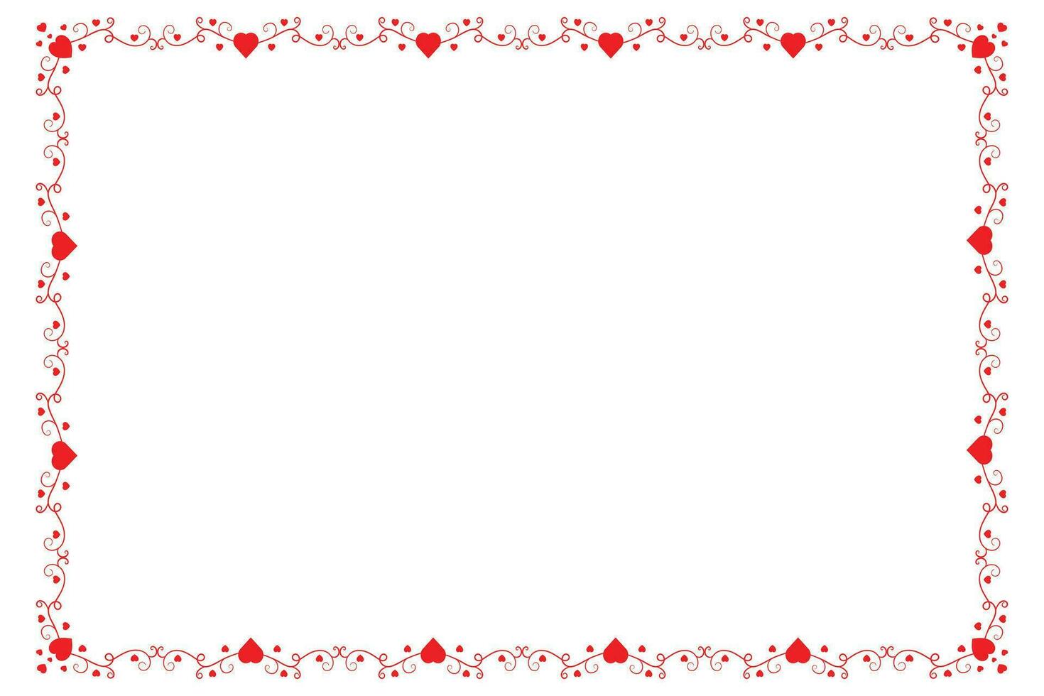 Heart Swirl Romantic Love ornaments isolated border layout, red hearts ornate award frame border, Valentines Day Card Border Square frame design, decorative heart rectangle frame vector element