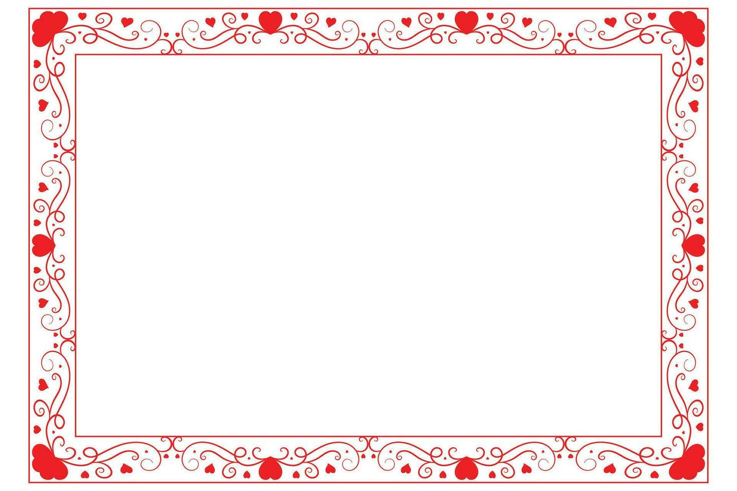 Heart Swirl Romantic Love ornaments isolated border layout, red hearts ornate award frame border, Valentines Day Card Border Square frame design, decorative heart rectangle frame vector element