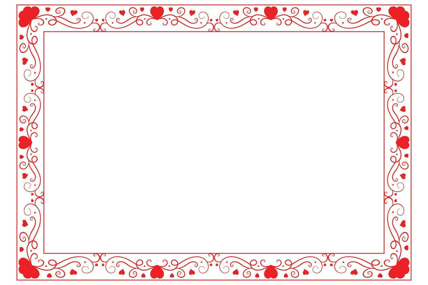 Heart Swirl Romantic Love ornaments isolated border layout, red hearts ornate award frame border, Valentines Day Card Border Square frame design, decorative heart rectangle frame vector element