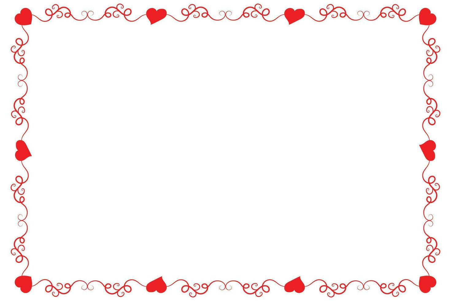 Heart Swirl Romantic Love ornaments isolated border layout, red hearts ornate award frame border, Valentines Day Card Border Square frame design, decorative heart rectangle frame vector element