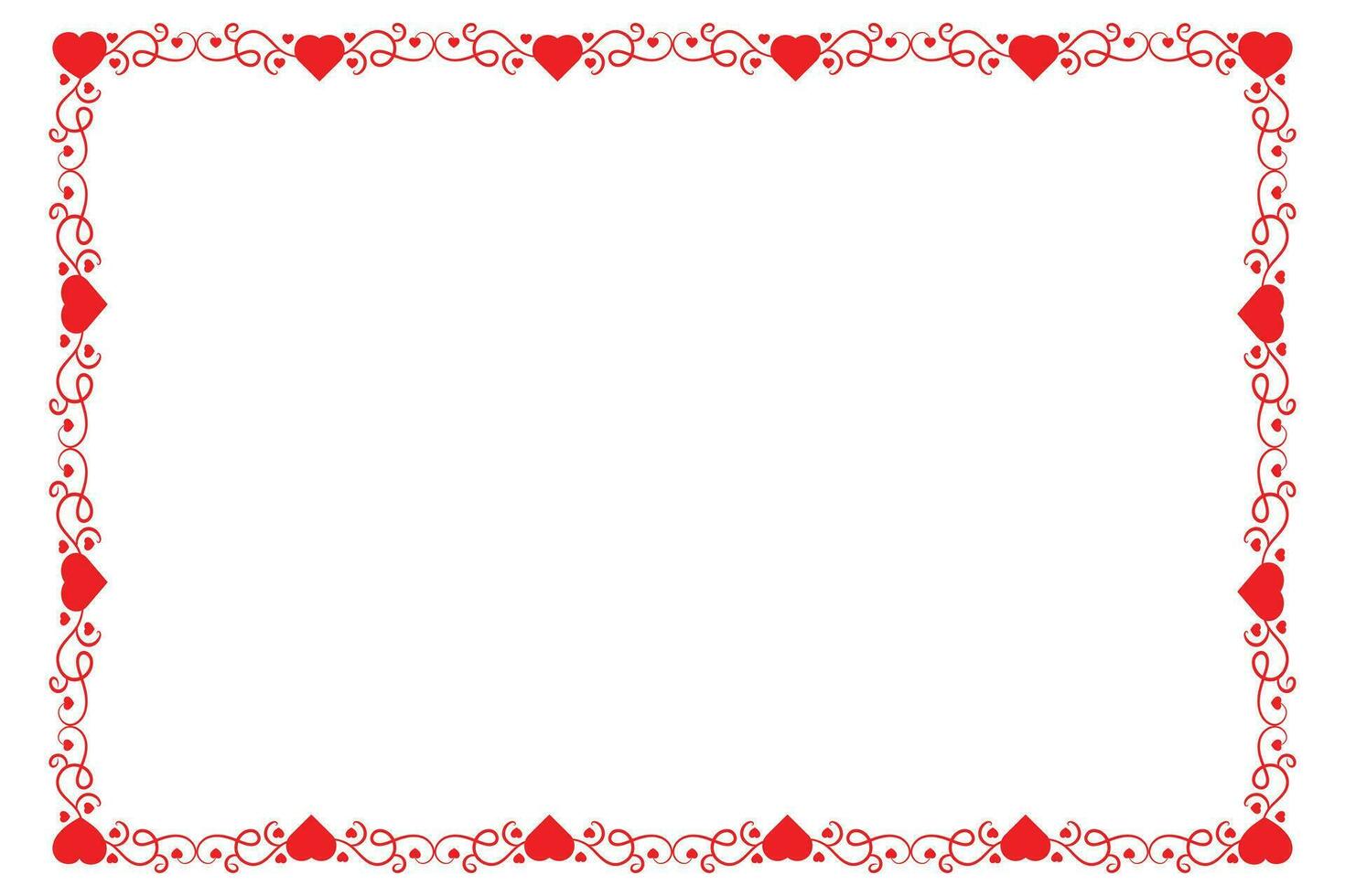 Heart Swirl Romantic Love ornaments isolated border layout, red hearts ornate award frame border, Valentines Day Card Border Square frame design, decorative heart rectangle frame vector element