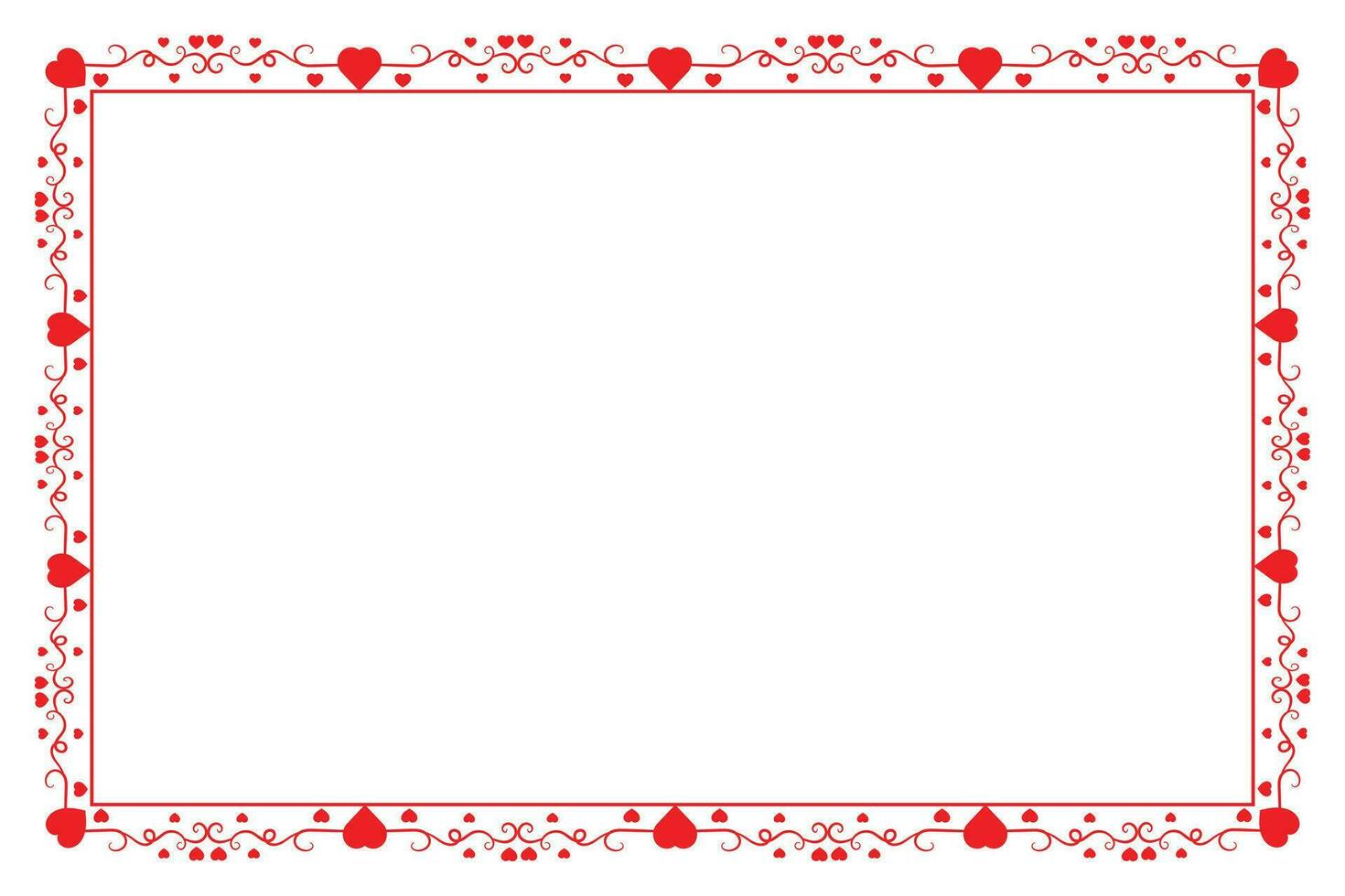Heart Swirl Romantic Love ornaments isolated border layout, red hearts ornate award frame border, Valentines Day Card Border Square frame design, decorative heart rectangle frame vector element