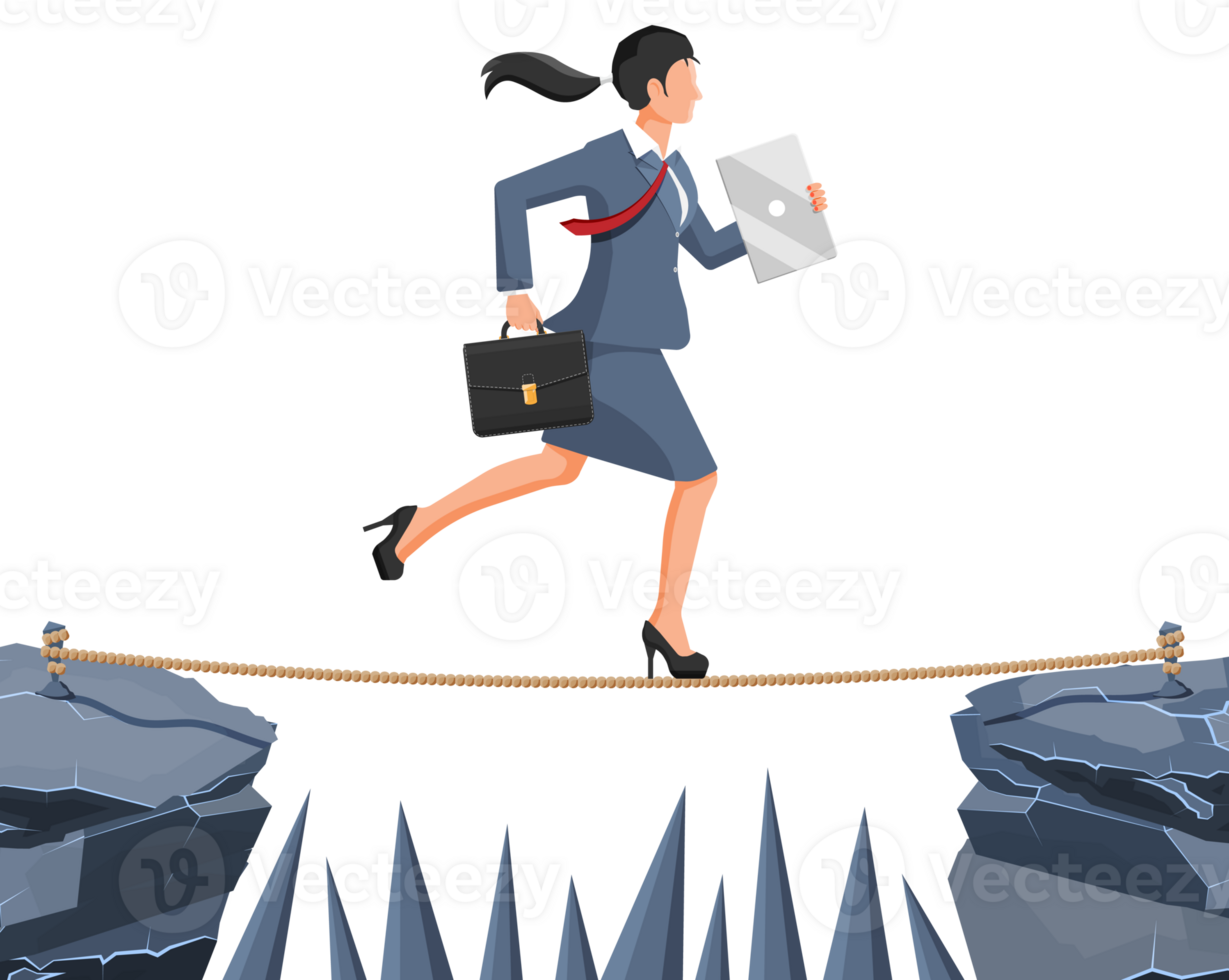 Businesswoman in suit walking on rope png