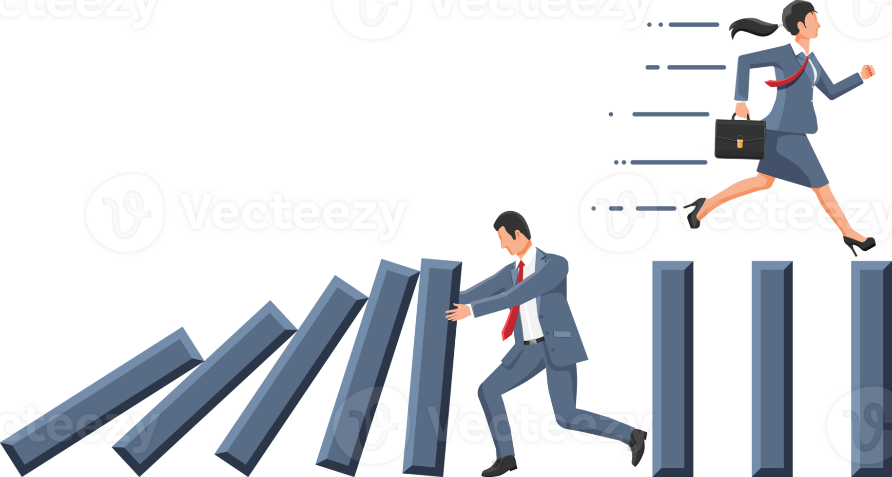 Businessman stopping domino effect. png