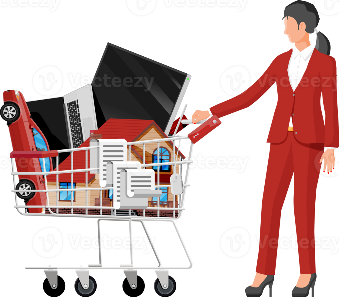 Customer with supermarket shopping cart png