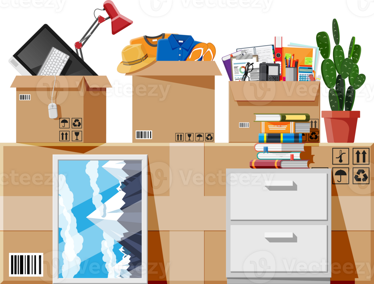 Moving to new house. Family relocated to new home. png