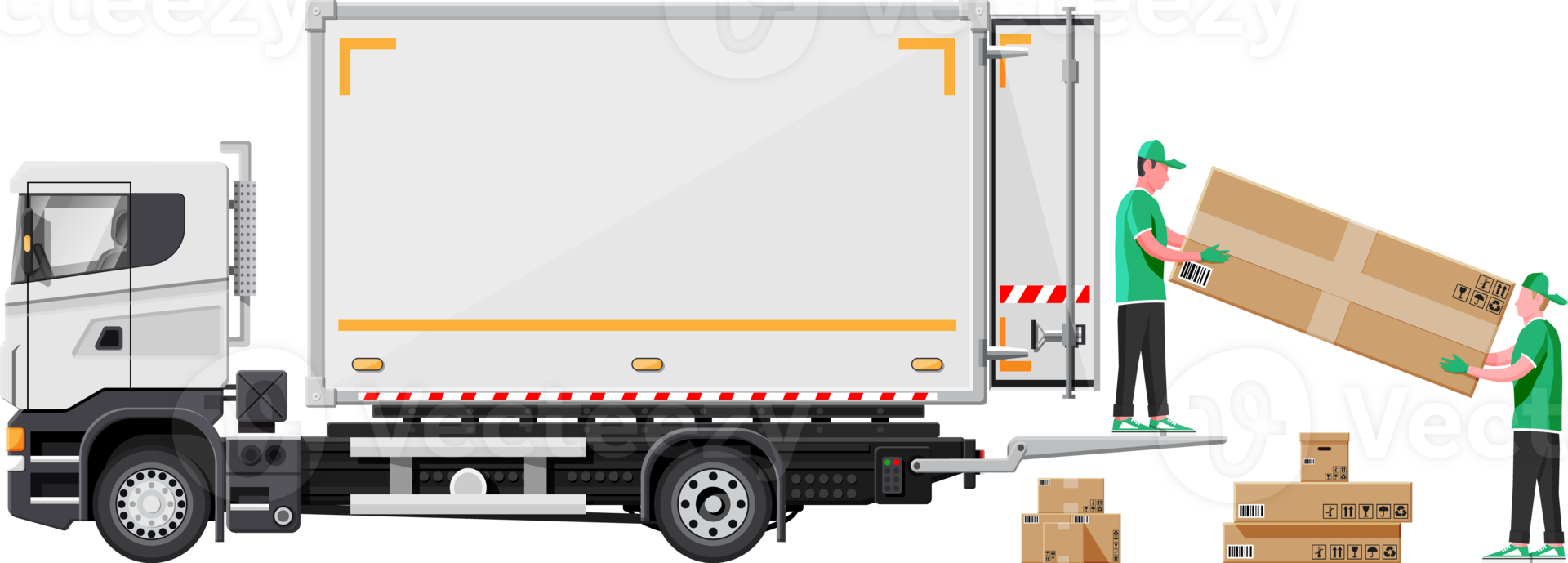 Truck trailer loaded with cardboard boxes by mover png