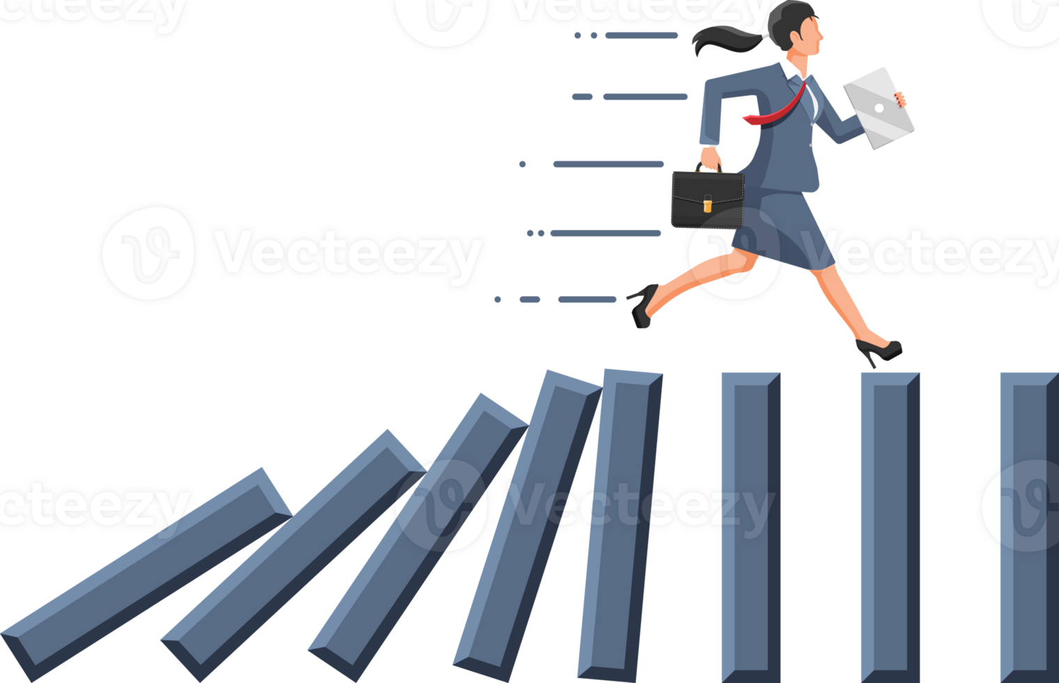 femme d'affaires fonctionnement une façon de chute domino. png