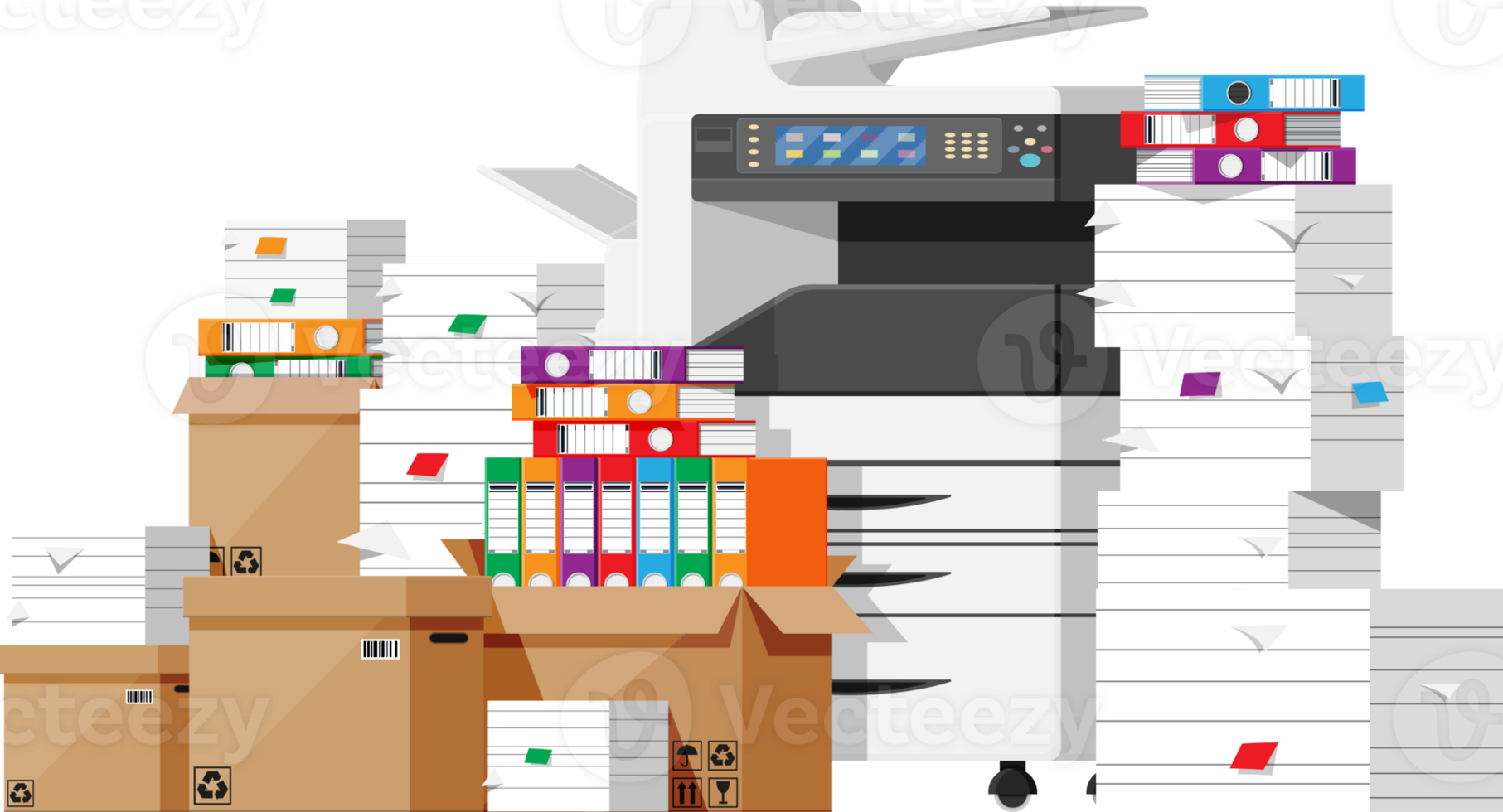 Pile of paper documents and printer png