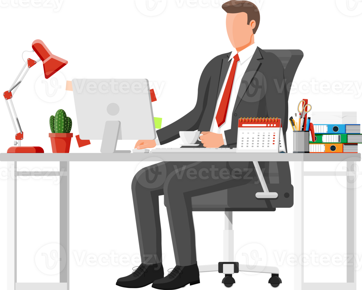 Businessman at work. Modern office workspace png