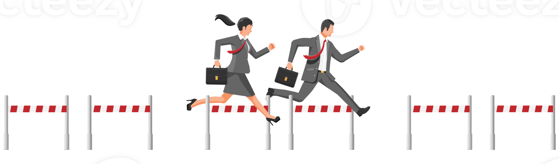 Business man and woman competing in steeplechase png