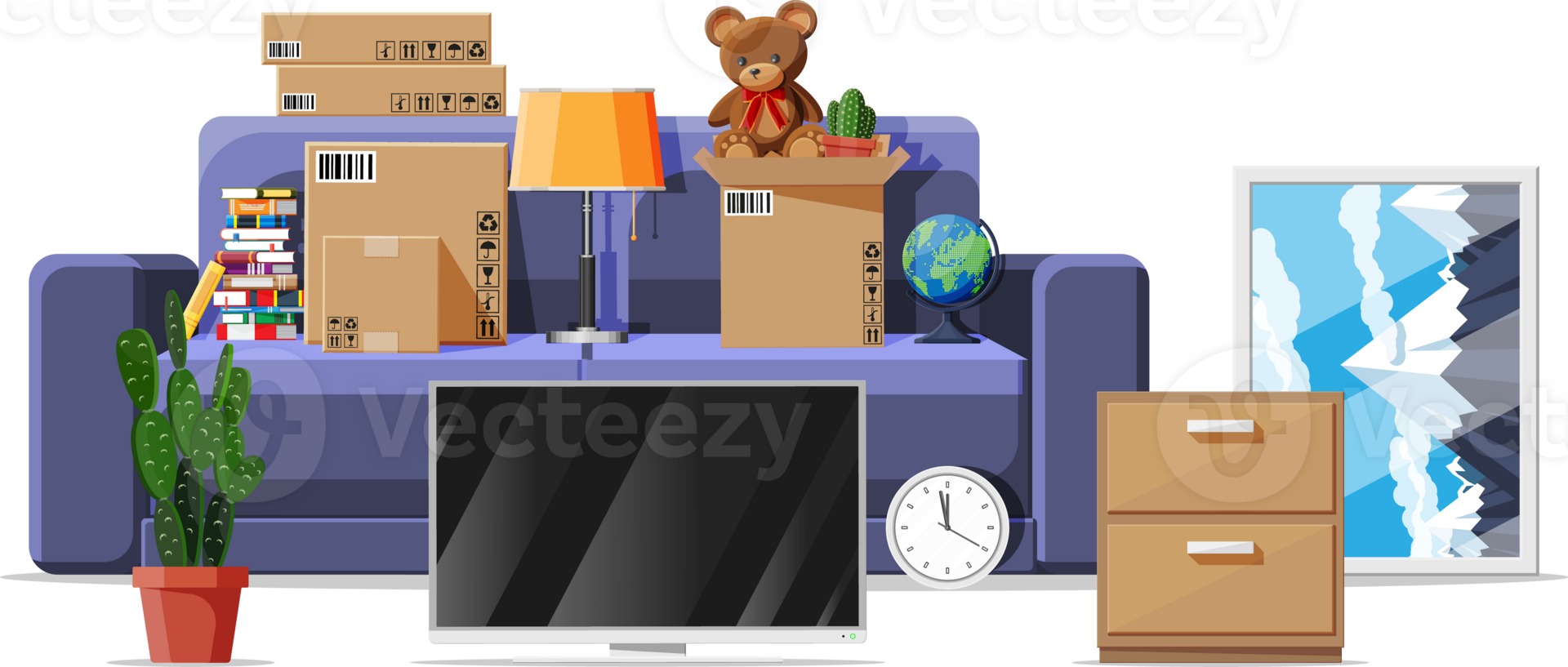 Moving to new house. Family relocated to new home. png