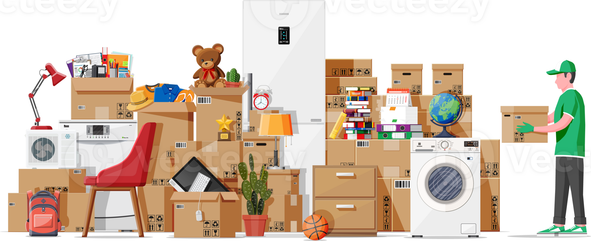 Moving to new house. Family relocated to new home. png