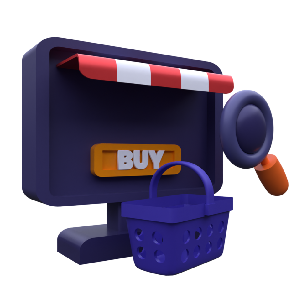 único 3d hacer buscar en línea compras icono ilustración.realista vector ilustración. png