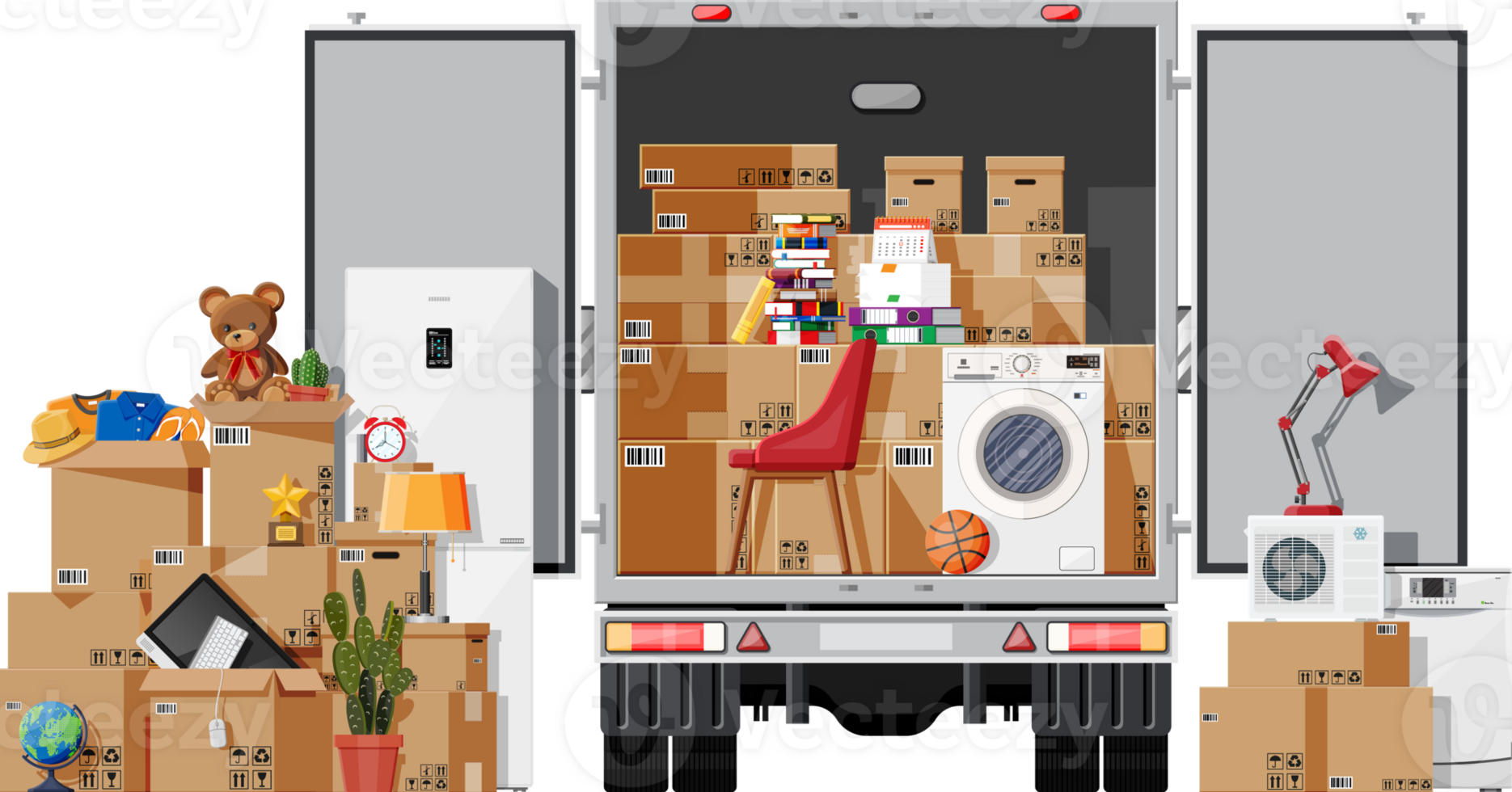 Delivery truck full of home stuff inside. png