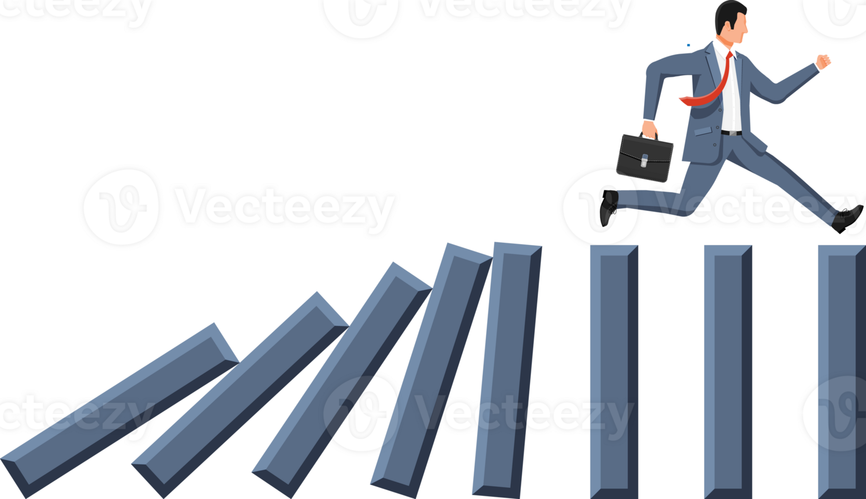 Businessman running away from falling domino. png