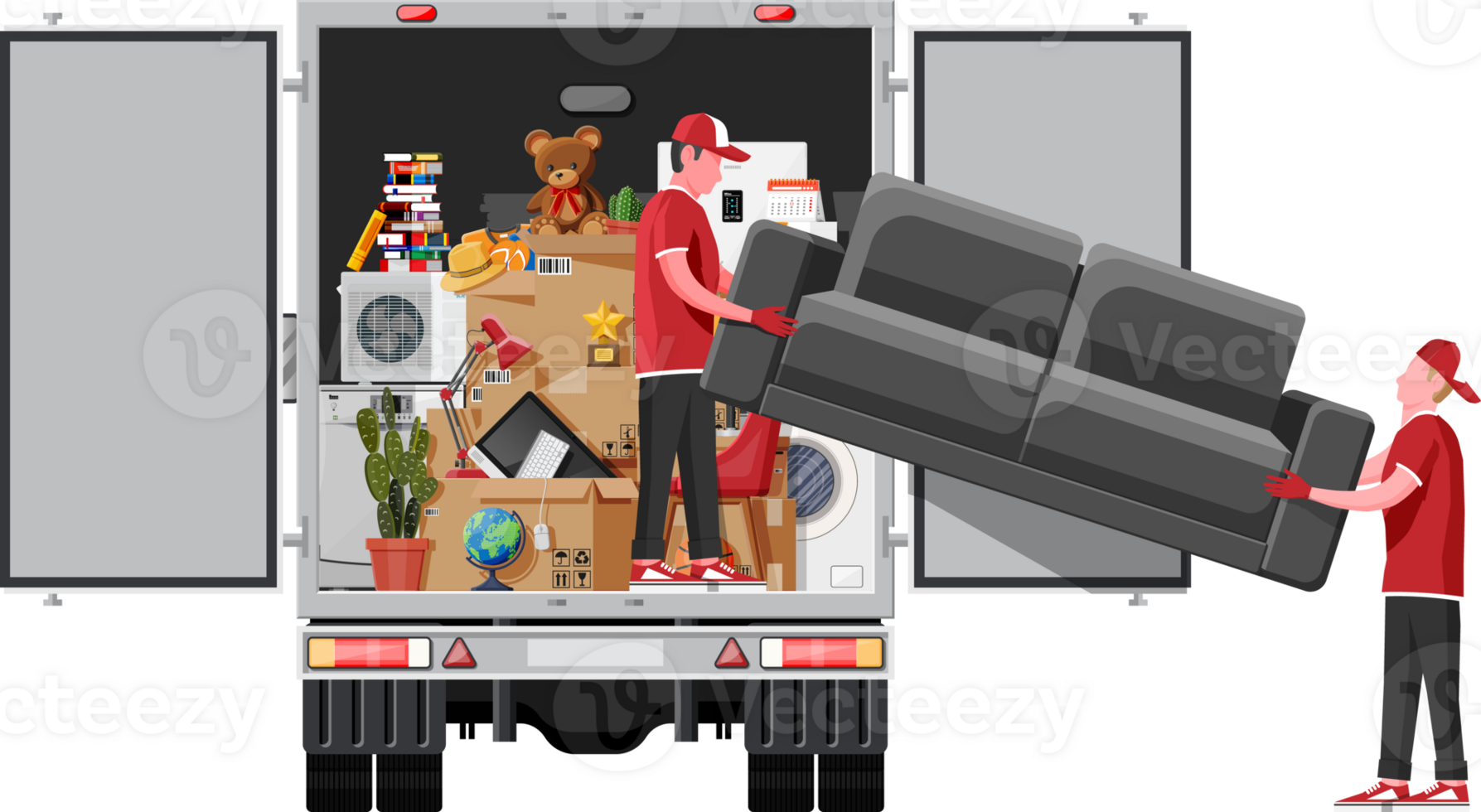Delivery truck full of home stuff inside. png