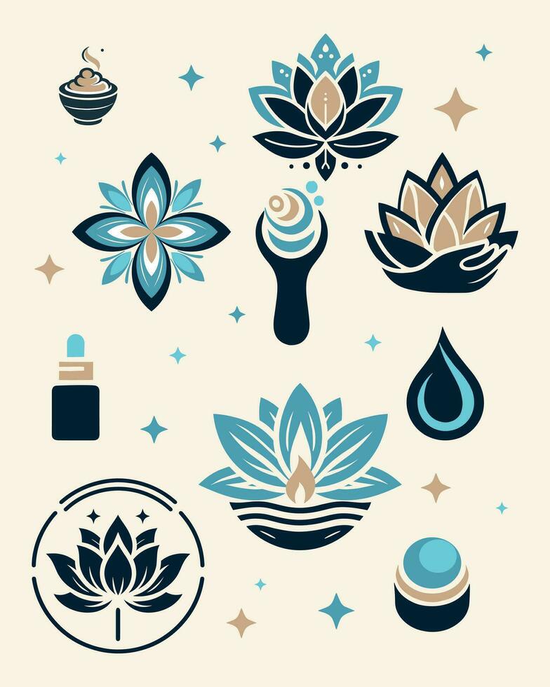 spa designs with our exquisite flower element collection. This curated set features delicate blooms, creating a tranquil ambiance and adding a touch of natural beauty to your wellness projects vector