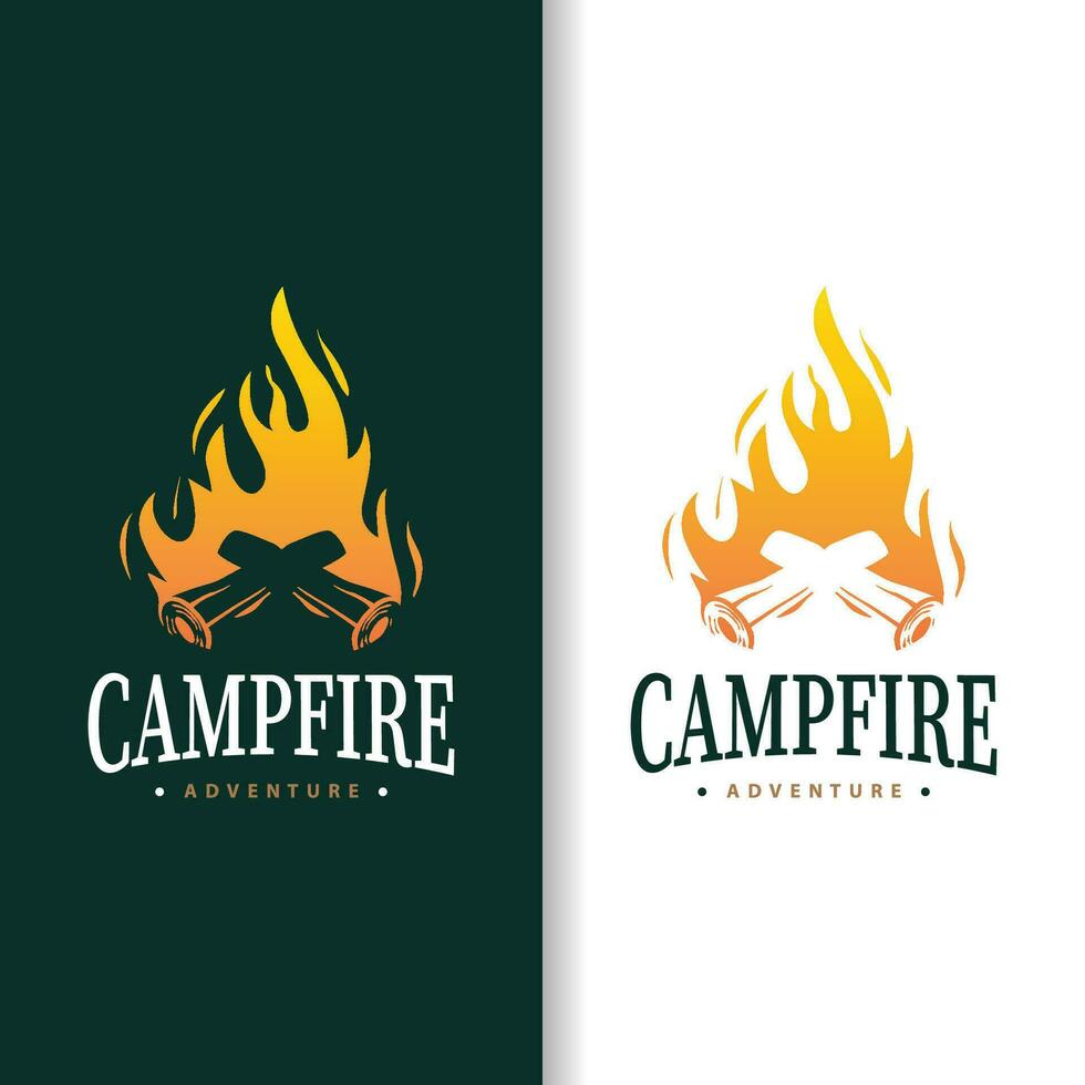 Design wood and fire, logo campfire bonfire vector camping adventure vintage illustration