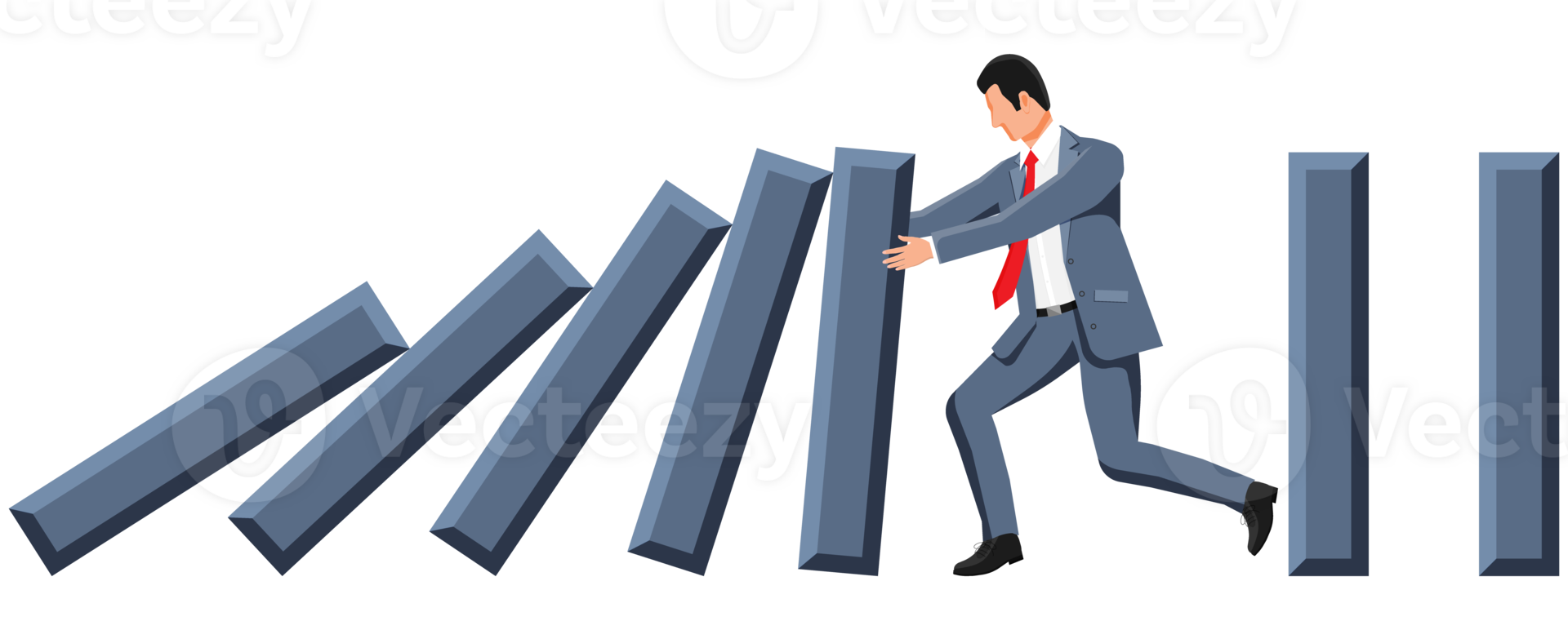 Businessman stopping domino effect. png