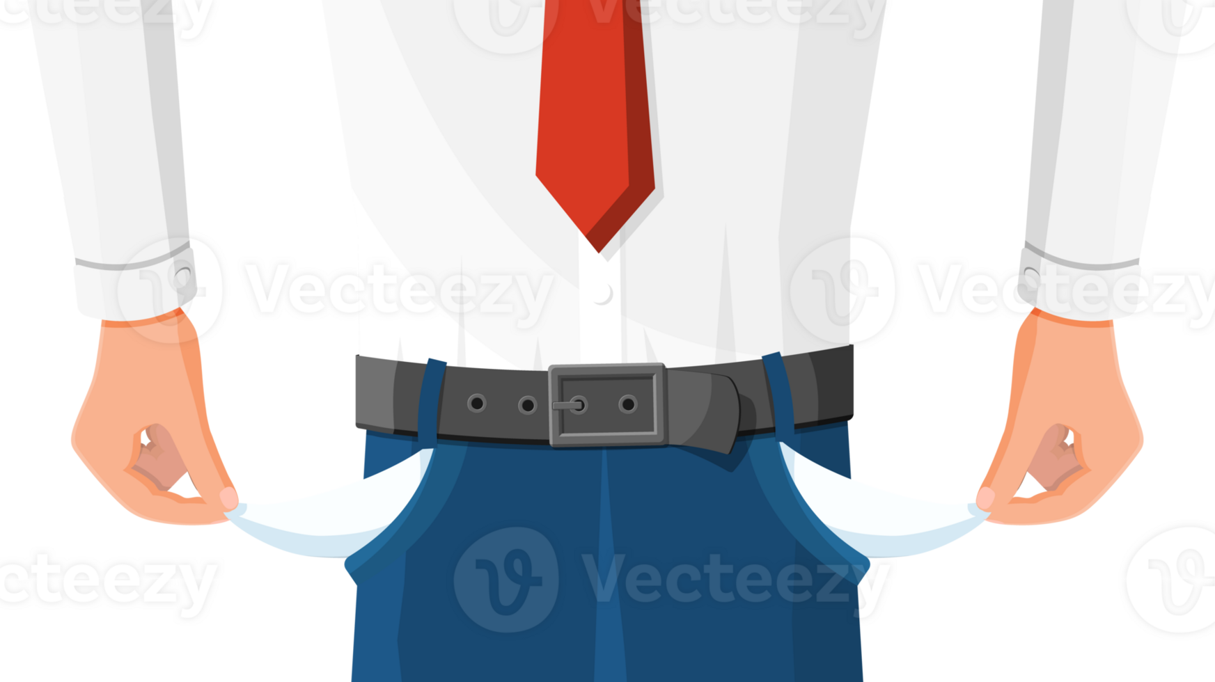 Businessman show empty pocket. png