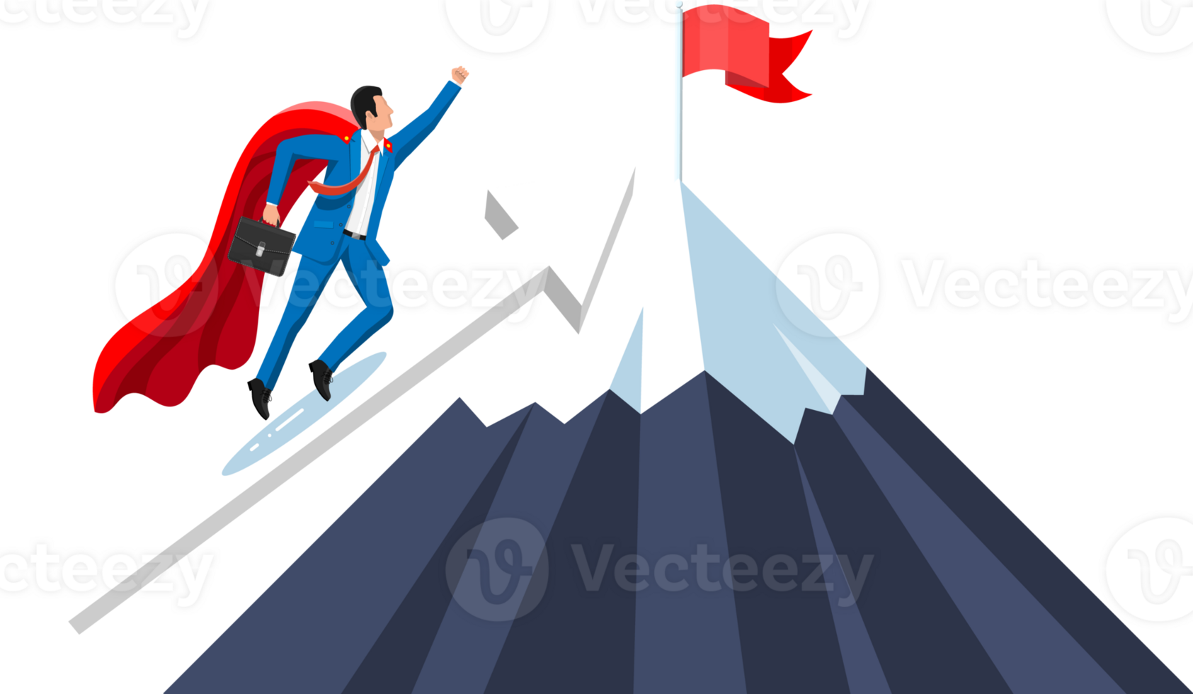 Super businessman on mountain chart ladder png