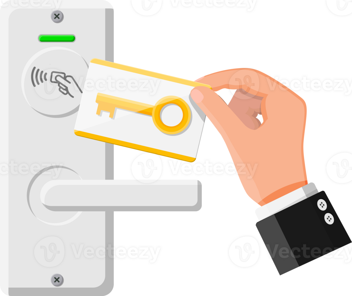 kabellos Schlüssel Karte im Hand mit Tür Griff Sensor. png