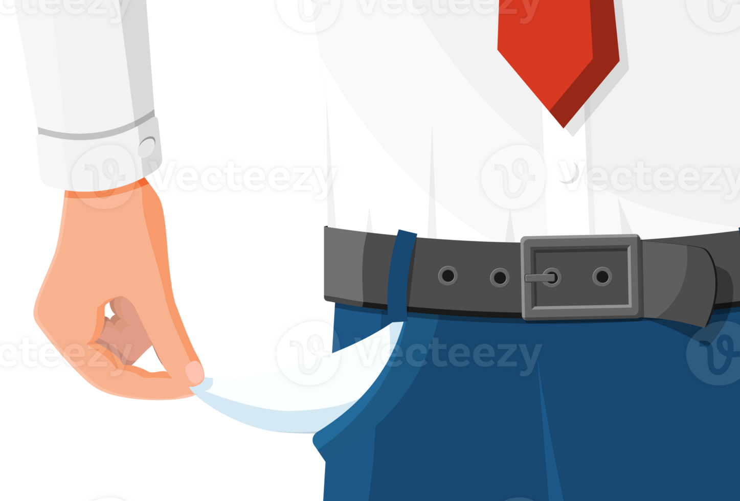Businessman show empty pocket. png