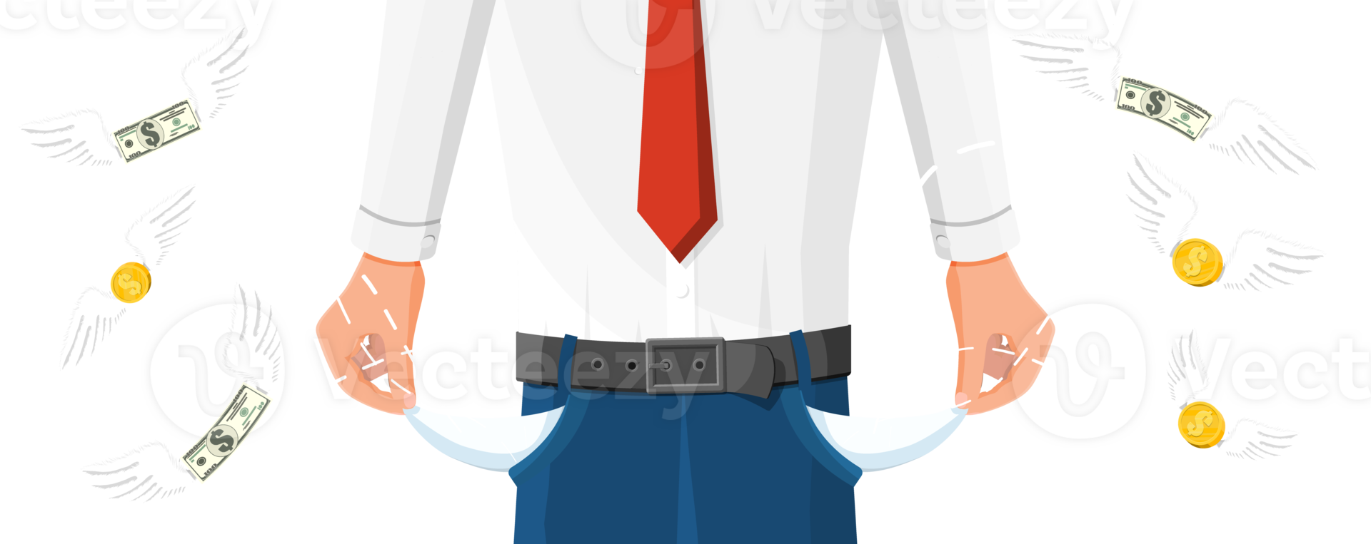 Businessman show empty pocket. png