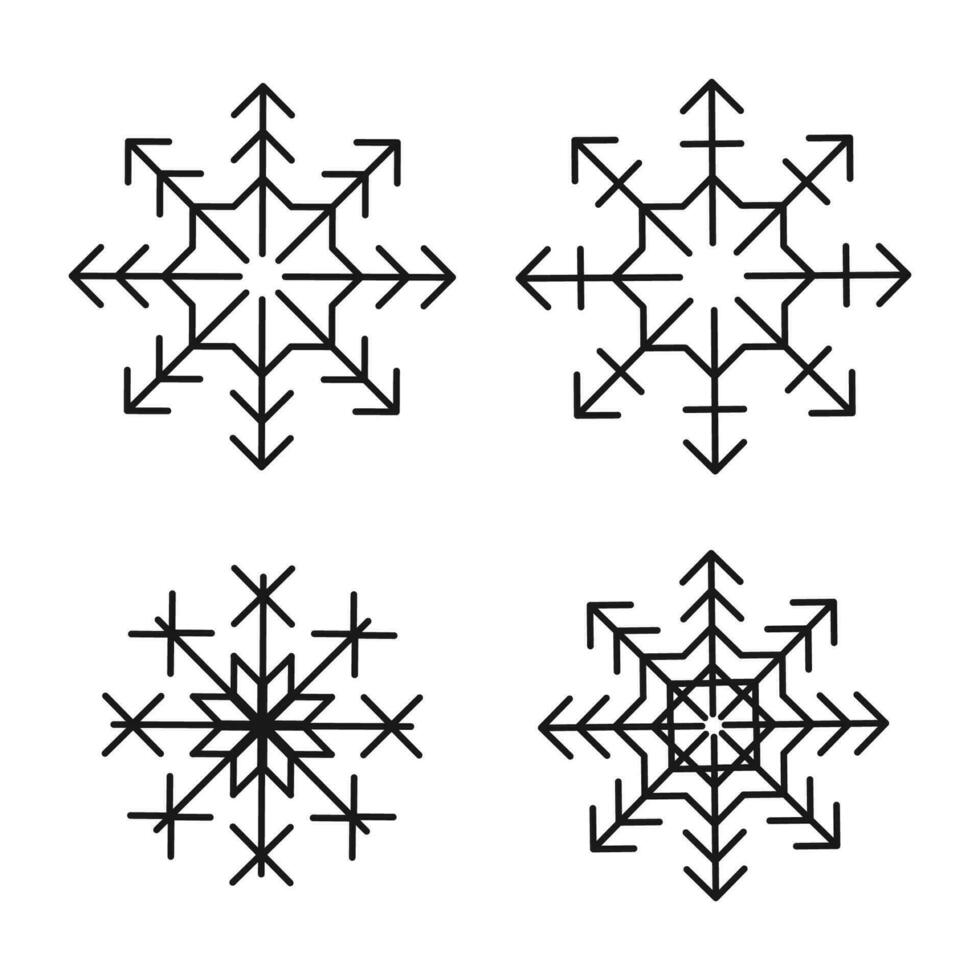 Abstract star snowflake pattern set isolated flat design vector illustration.