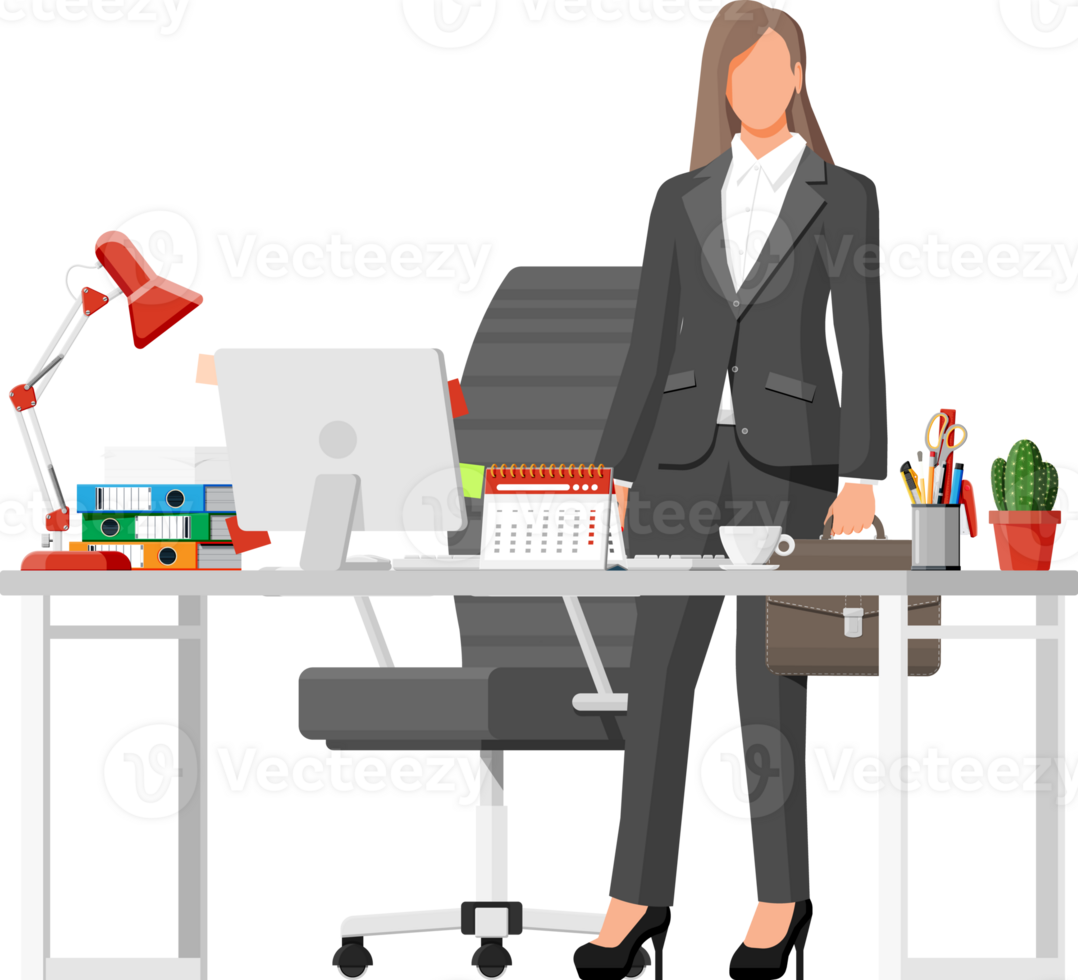 Businesswoman at work. Modern office workspace png