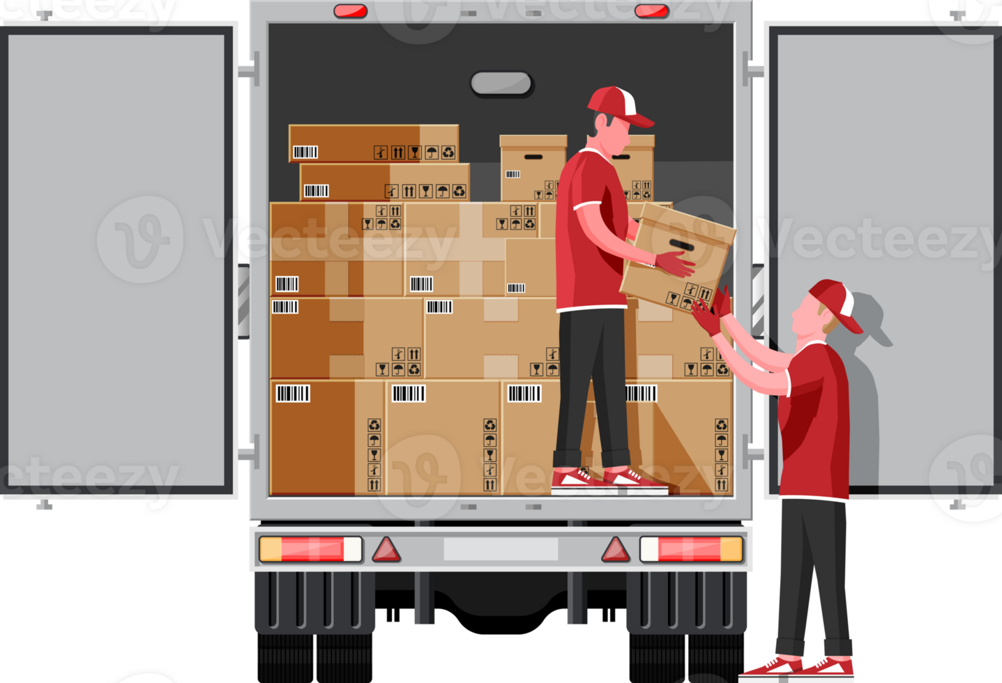 Truck trailer loaded with cardboard boxes by mover png