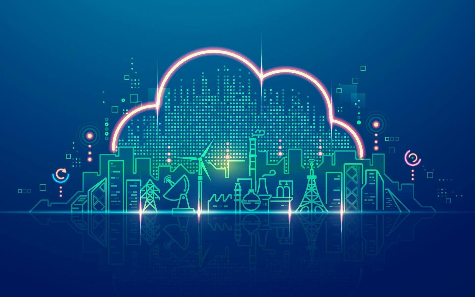 concept of IOT or cloud computing technology, graphic of cloud shape with futuristic city vector