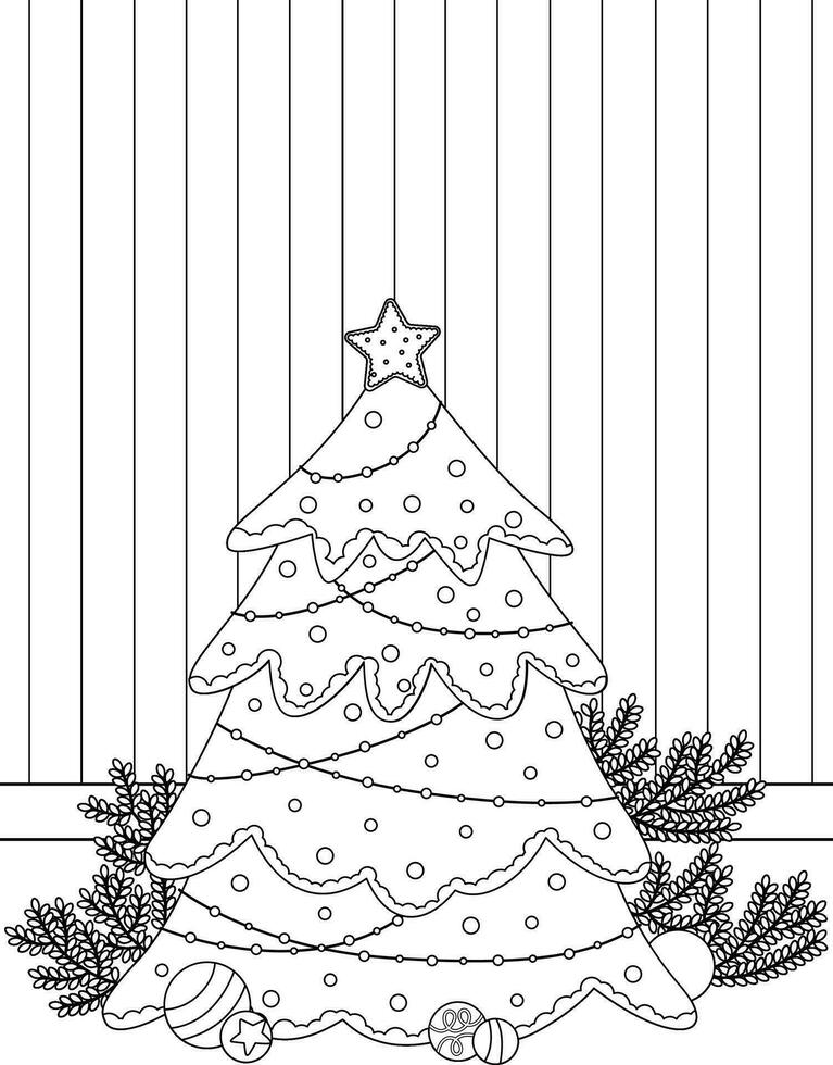 Navidad árbol dibujos animados colorante actividad fiesta para niños y adulto vector