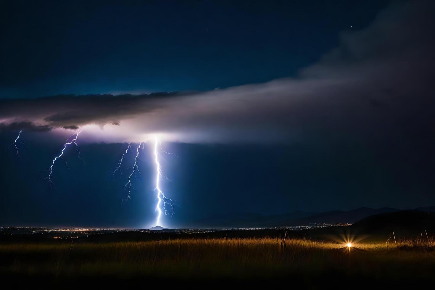 AI generated a lightning bolt is seen in the sky above a field photo