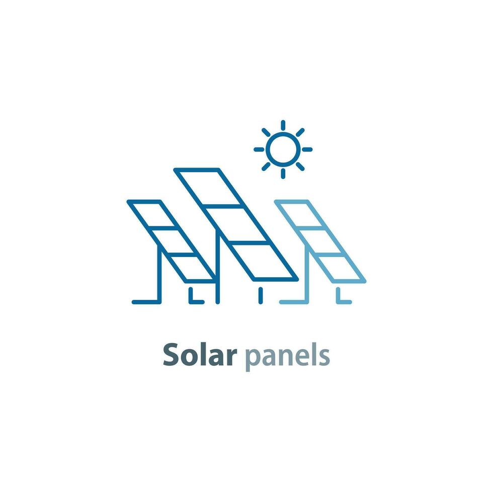 solar panels station concept,Renewable energy,green electricity, vector line icon