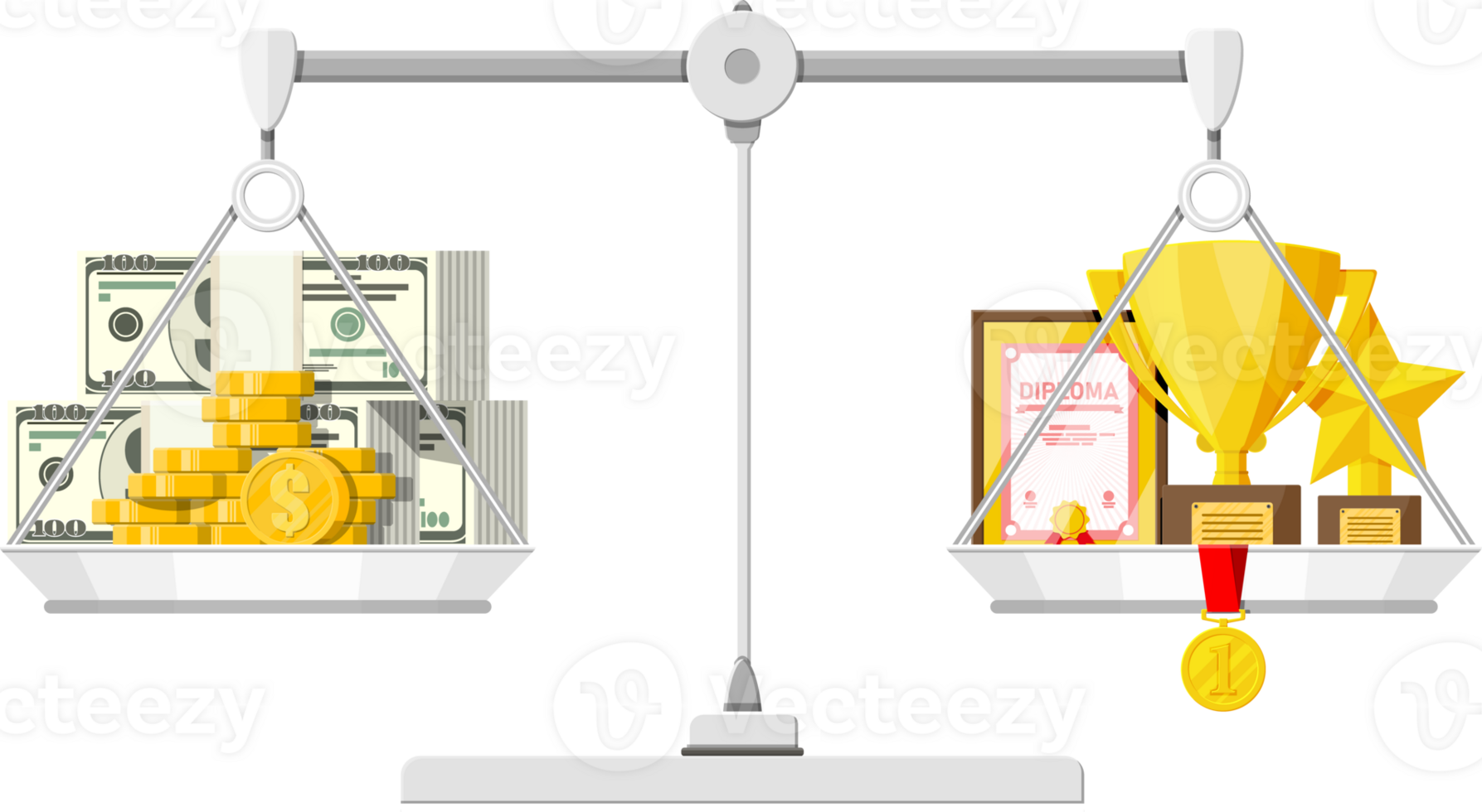Scales with money and trophy png