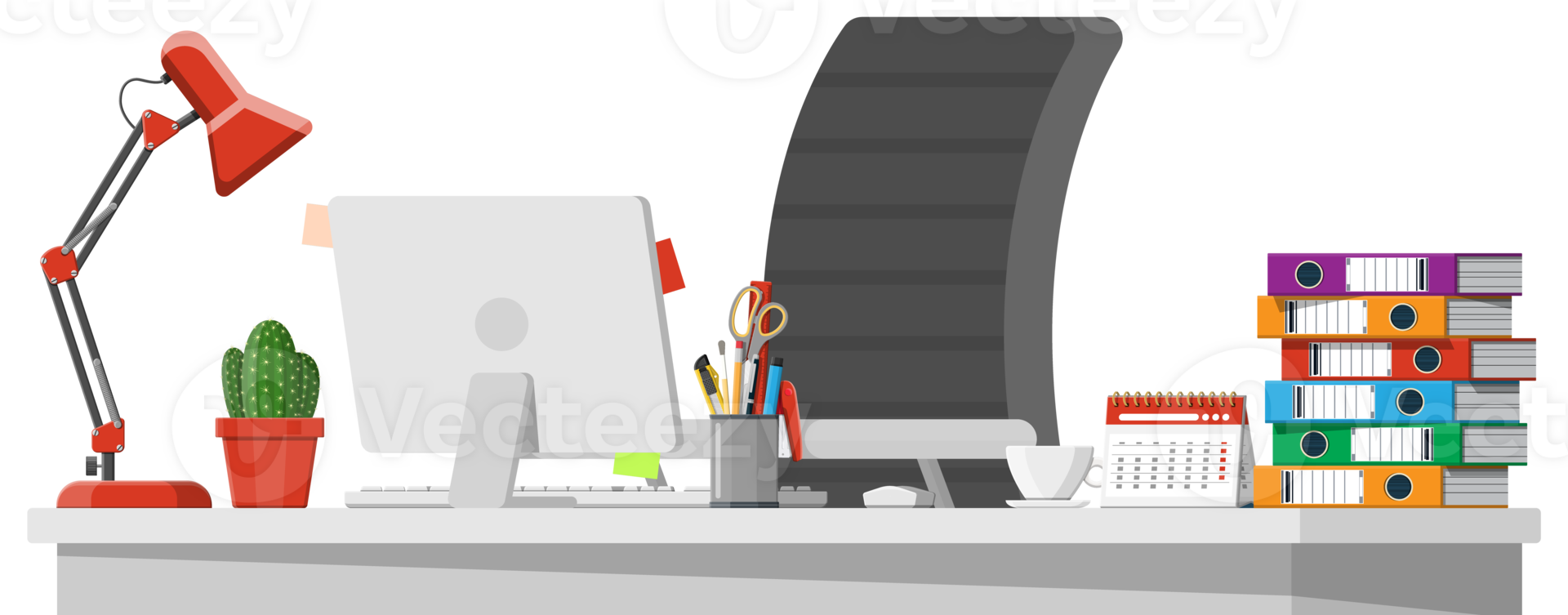 Office desk with computer png