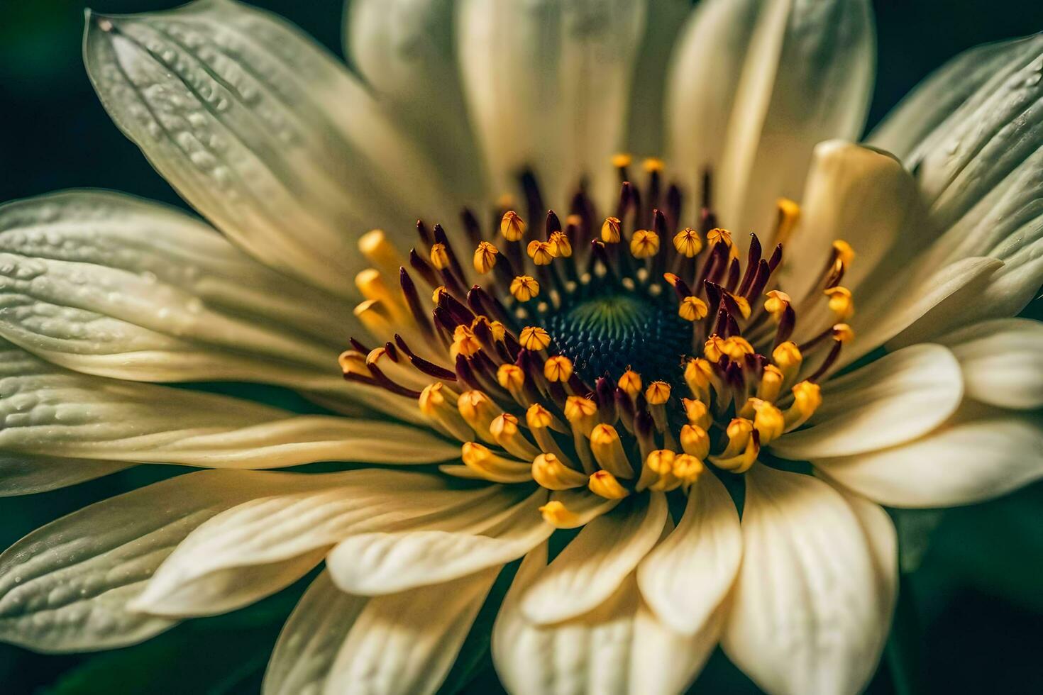 AI generated close up of a white flower with yellow stamen photo