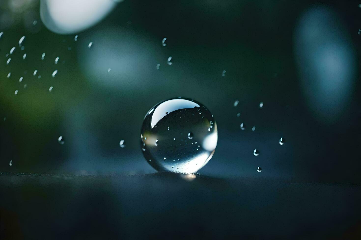 AI generated a drop of water on a surface with raindrops photo