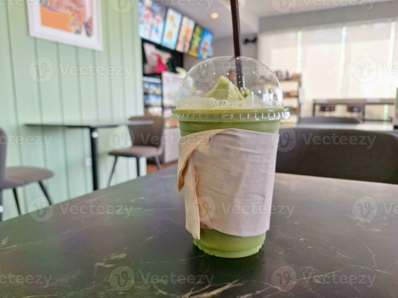 Picture of green tea blended drinks in a cafe photo