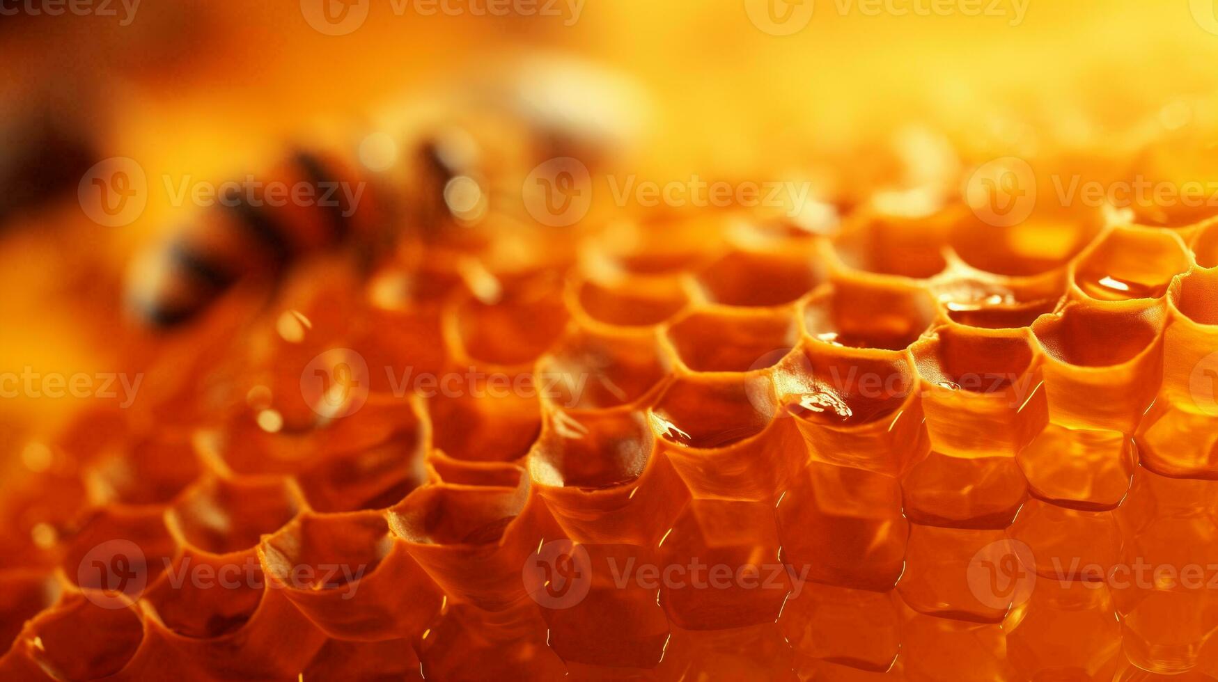 AI generated close up of honeycomb with bees on it photo