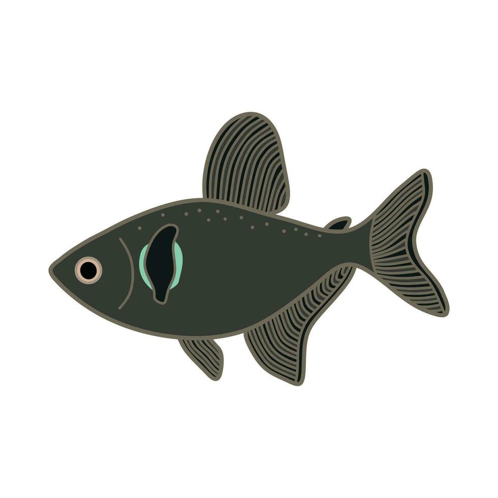 dibujos animados vector ilustración negro fantasma tetra pescado icono aislado en blanco antecedentes