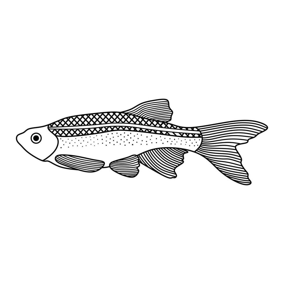 Hand drawn Cartoon Vector illustration White Cloud Mountain Minnow fish icon Isolated on White Background