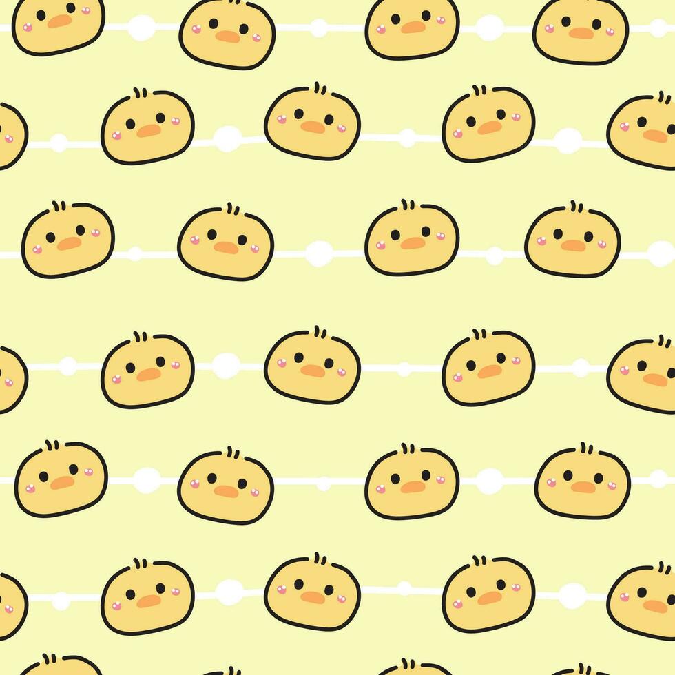 Seamless pattern of cute face chick on patel background.Chicken.Hen.Bird.Farm animal character cartoon design.Image for card,poster,baby clothing.Kawaii.Vector.Illustration. vector